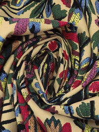 Ecru/Black/Royal Red/Multi 100% Rayon Folk Geometric Floral Print Challis 43W