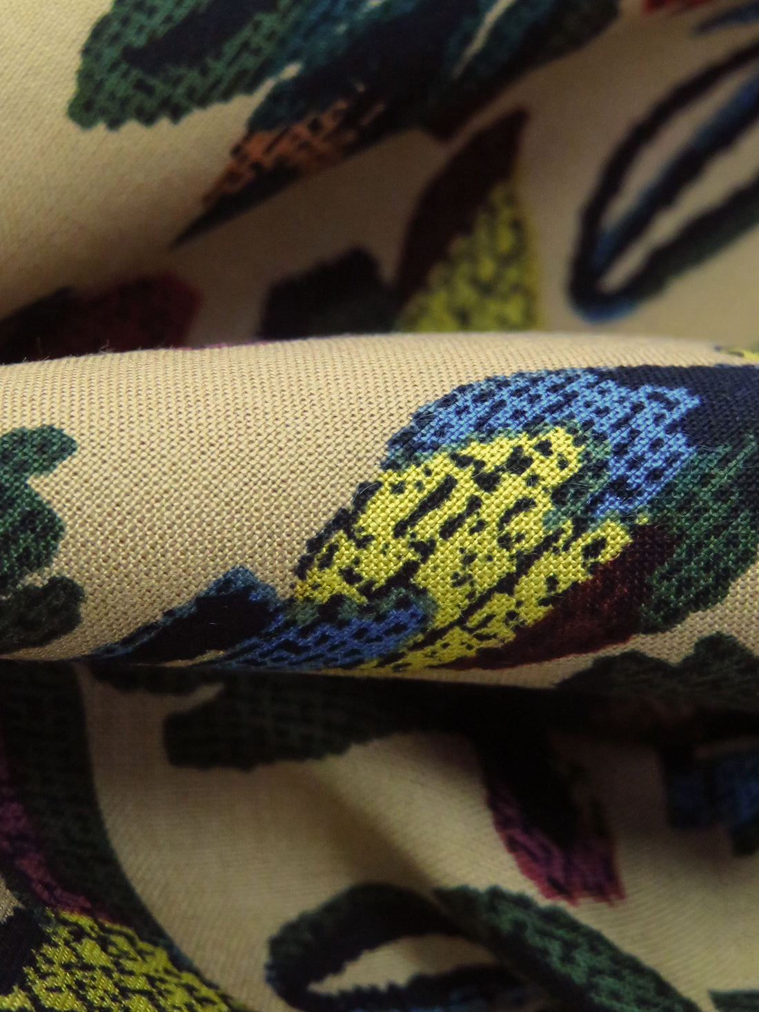 Ecru/Black/Royal Red/Multi 100% Rayon Folk Geometric Floral Print Challis 43W