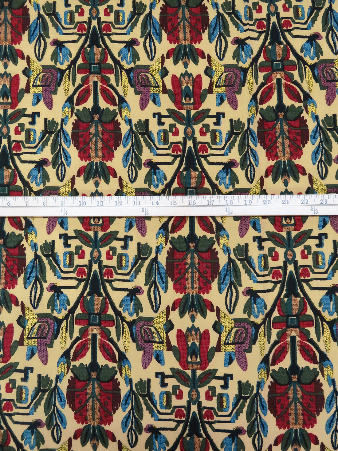 Ecru/Black/Royal Red/Multi 100% Rayon Folk Geometric Floral Print Challis 43W