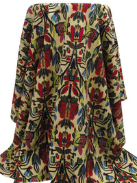 Ecru/Black/Royal Red/Multi 100% Rayon Folk Geometric Floral Print Challis 43W