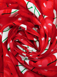 Scarlet/Green/White/Multi 100% Rayon Cherries Print Challis 43W