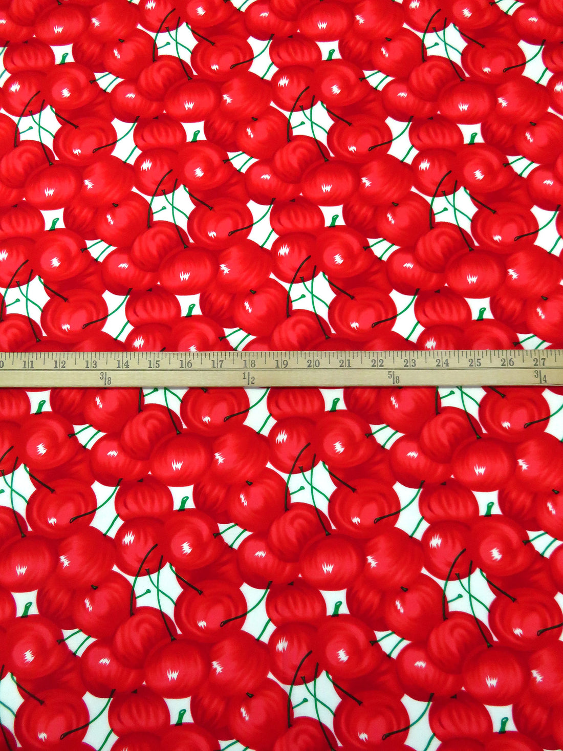 Scarlet/Green/White/Multi 100% Rayon Cherries Print Challis 43W