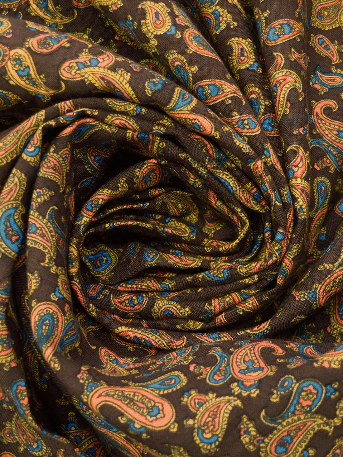 Bistre/Dark Cornflower/Dark Gold/Multi 100% Rayon Small Paisley Print Challis 43W