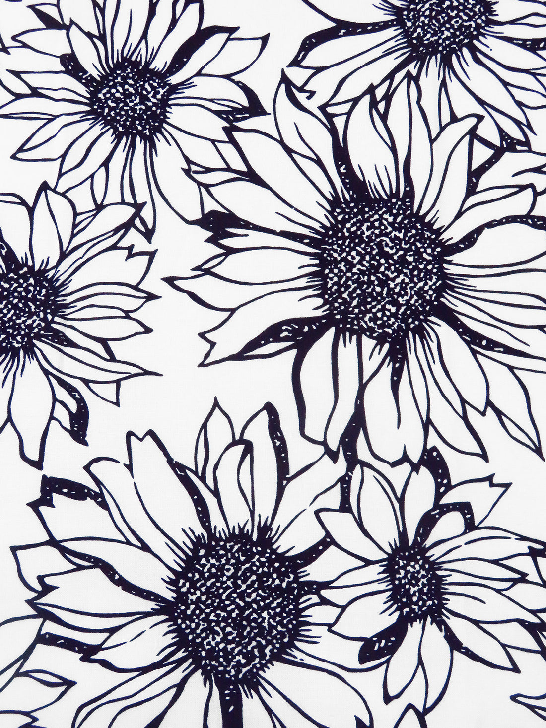 White/Dark Midnight Navy 100% Rayon Sunflower Print Challis 43W