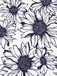 White/Dark Midnight Navy 100% Rayon Sunflower Print Challis 43W