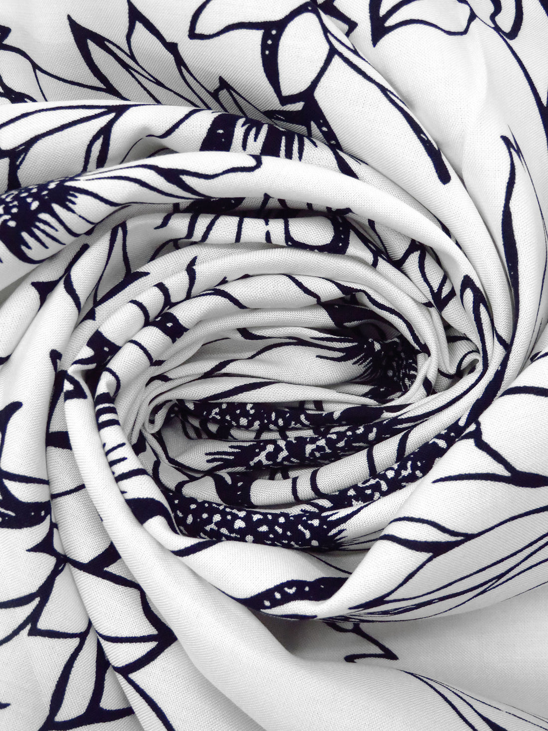 White/Dark Midnight Navy 100% Rayon Sunflower Print Challis 43W