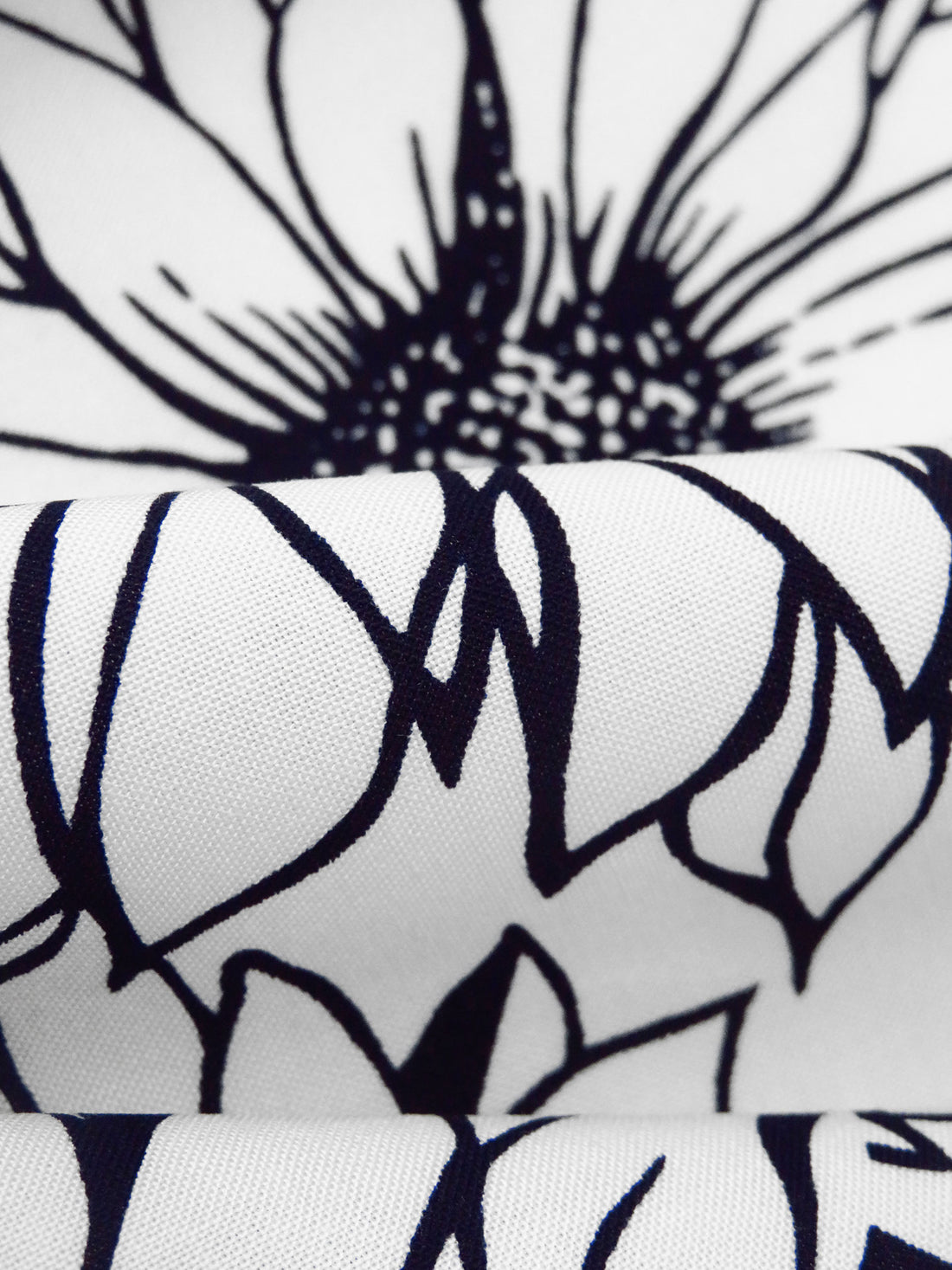 White/Dark Midnight Navy 100% Rayon Sunflower Print Challis 43W