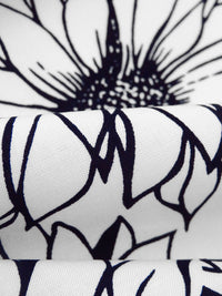 White/Dark Midnight Navy 100% Rayon Sunflower Print Challis 43W