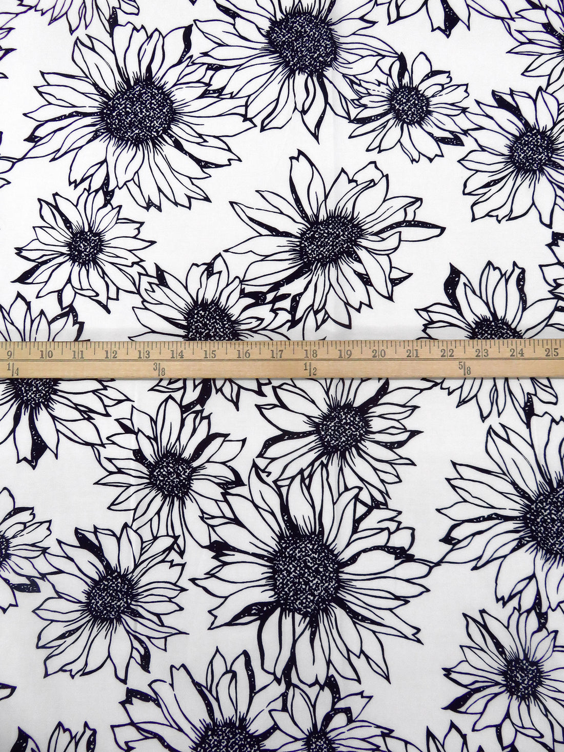 White/Dark Midnight Navy 100% Rayon Sunflower Print Challis 43W
