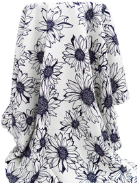 White/Dark Midnight Navy 100% Rayon Sunflower Print Challis 43W