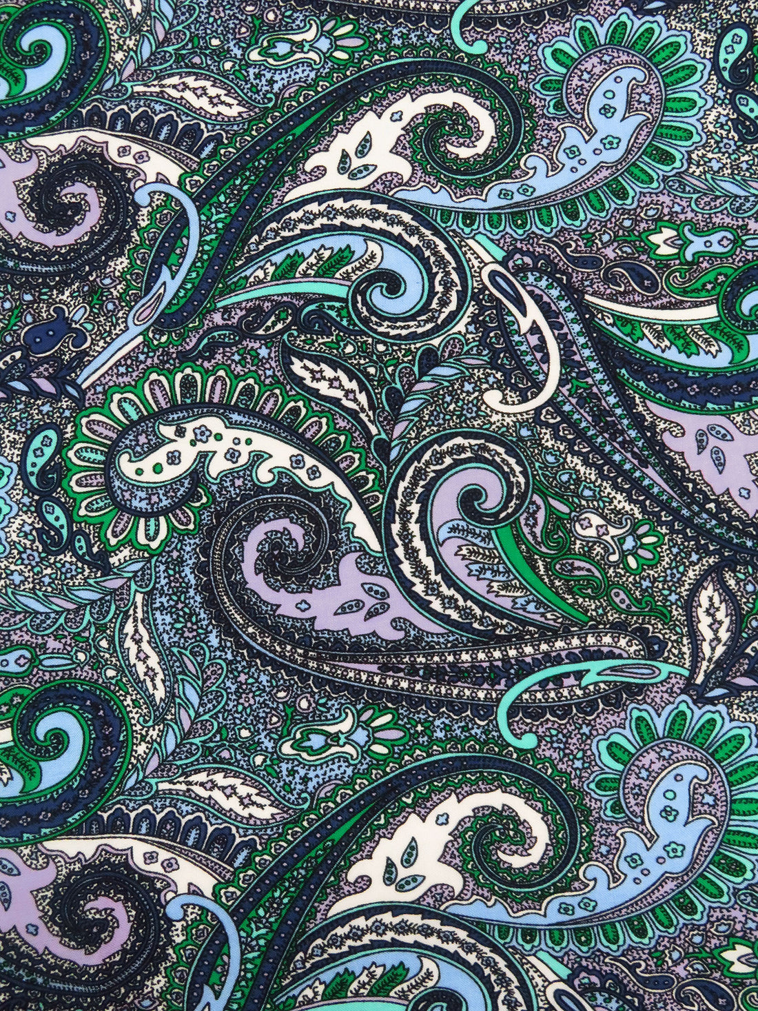 Pale Cornflower/Lavender/Spanish Green/Multi 100% Rayon Ornate Paisley Print Challis 43W