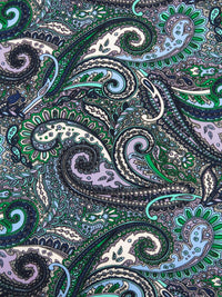 Pale Cornflower/Lavender/Spanish Green/Multi 100% Rayon Ornate Paisley Print Challis 43W