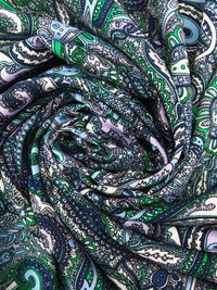 Pale Cornflower/Lavender/Spanish Green/Multi 100% Rayon Ornate Paisley Print Challis 43W