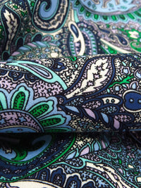 Pale Cornflower/Lavender/Spanish Green/Multi 100% Rayon Ornate Paisley Print Challis 43W