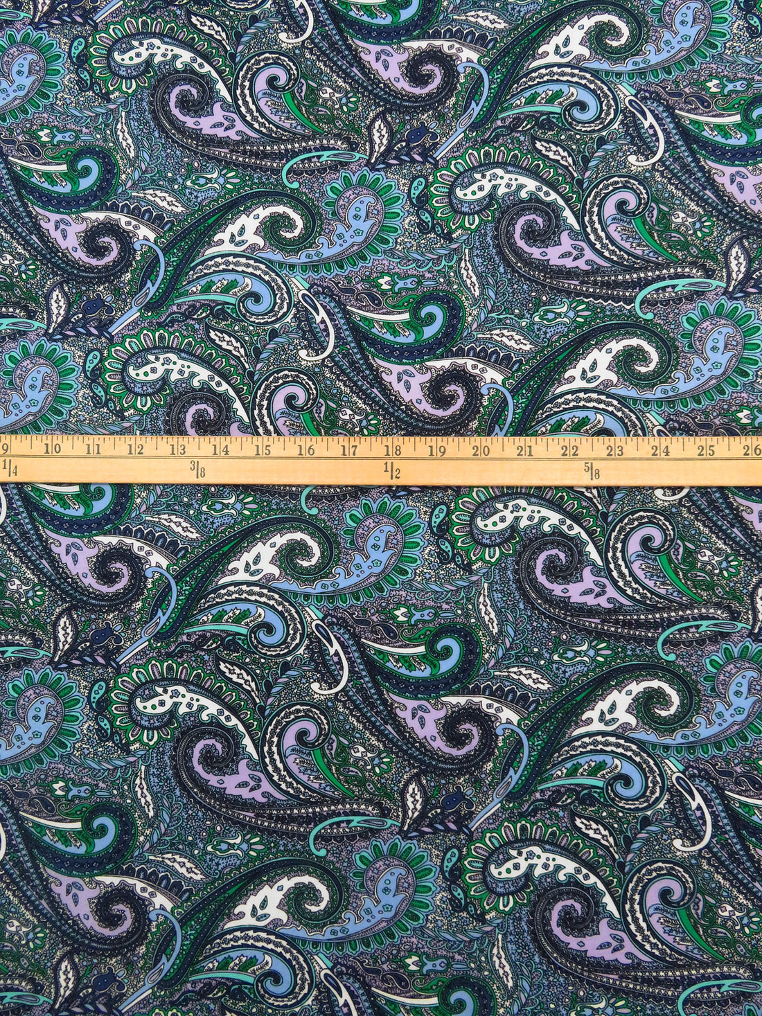 Pale Cornflower/Lavender/Spanish Green/Multi 100% Rayon Ornate Paisley Print Challis 43W