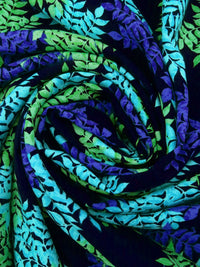 Dark Midnight Blue/Caribbean Blue/Pastel Green/Multi 100% Rayon Leafy Bunch Print Challis 43W