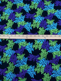 Dark Midnight Blue/Caribbean Blue/Pastel Green/Multi 100% Rayon Leafy Bunch Print Challis 43W