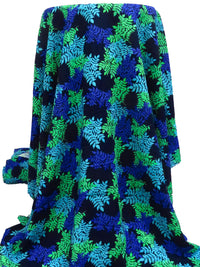 Dark Midnight Blue/Caribbean Blue/Pastel Green/Multi 100% Rayon Leafy Bunch Print Challis 43W