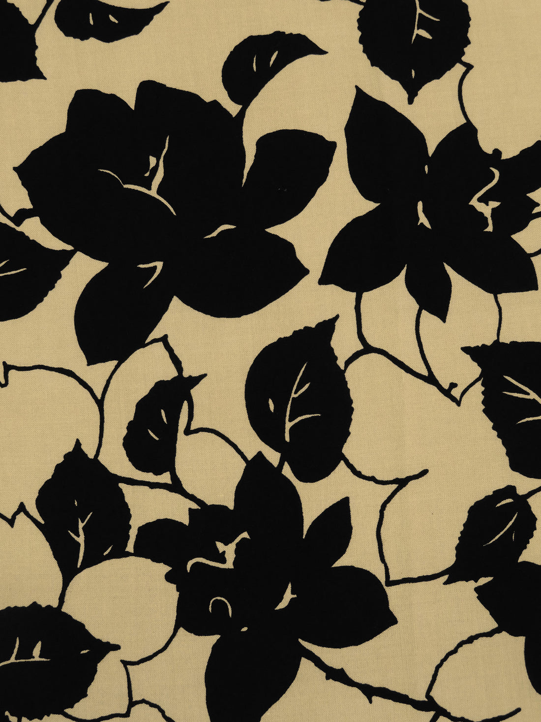 Dark Sand/Black 100% Rayon Rose Silhouette Print Challis 43W