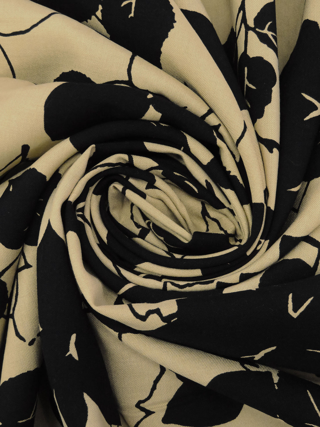 Dark Sand/Black 100% Rayon Rose Silhouette Print Challis 43W