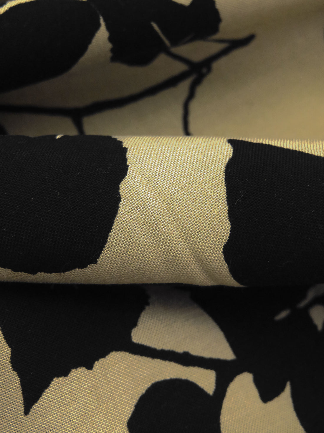 Dark Sand/Black 100% Rayon Rose Silhouette Print Challis 43W