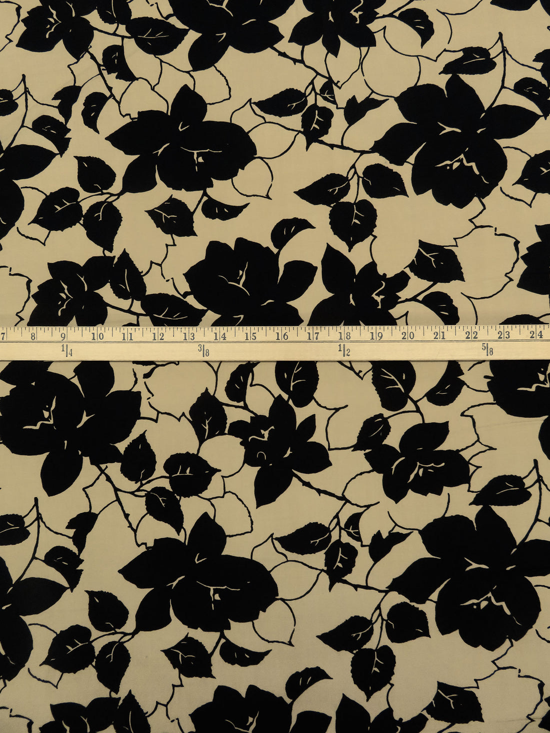 Dark Sand/Black 100% Rayon Rose Silhouette Print Challis 43W