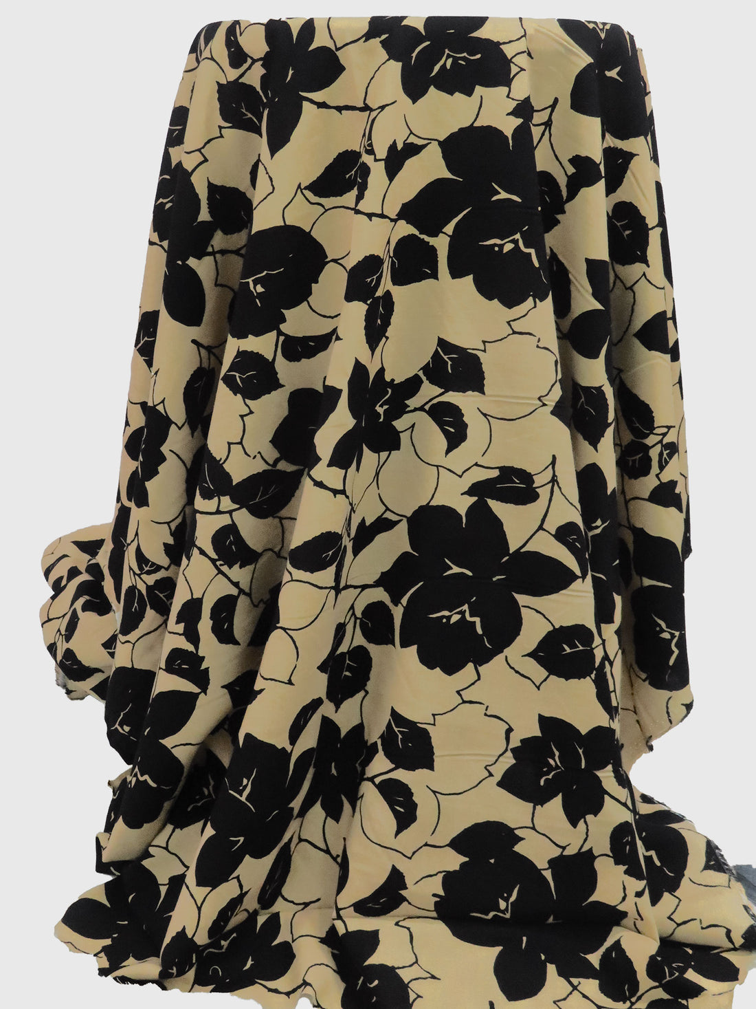 Dark Sand/Black 100% Rayon Rose Silhouette Print Challis 43W