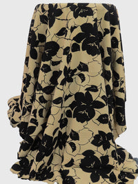 Dark Sand/Black 100% Rayon Rose Silhouette Print Challis 43W