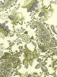 Antique Off-White/Old Moss Green/Dark Gray/Multi 100% Rayon Ornate Floral Print Challis 43W