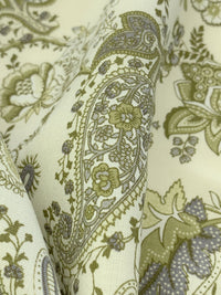 Antique Off-White/Old Moss Green/Dark Gray/Multi 100% Rayon Ornate Floral Print Challis 43W