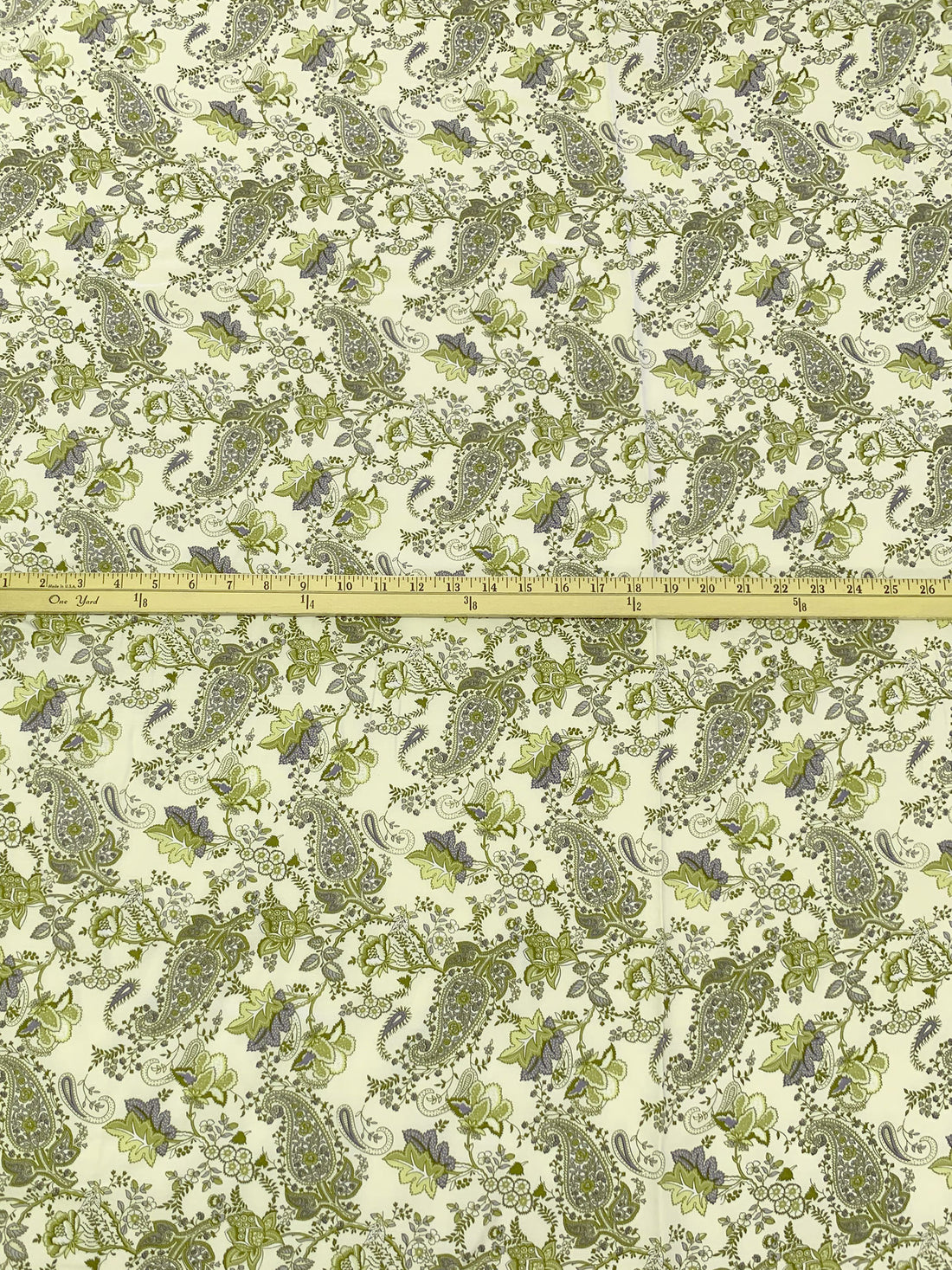 Antique Off-White/Old Moss Green/Dark Gray/Multi 100% Rayon Ornate Floral Print Challis 43W