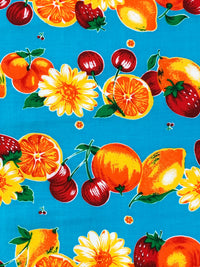 Cyan Azure/Lemon/Orange/Multi 100% Rayon Horizontal Fruit Print Challis 43W