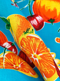 Cyan Azure/Lemon/Orange/Multi 100% Rayon Horizontal Fruit Print Challis 43W