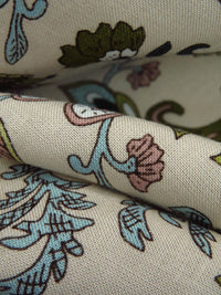 Dark Phthalo Green/Dusty Wheat/Misty Rain/Multi 100% Rayon Single Border Folk Floral Print Challis 44W