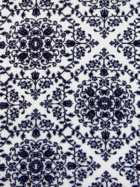 Dark Midnight Blue/White 100% Rayon Floral Damask Print Challis 44W