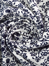 Dark Midnight Blue/White 100% Rayon Floral Damask Print Challis 44W