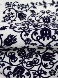 Dark Midnight Blue/White 100% Rayon Floral Damask Print Challis 44W