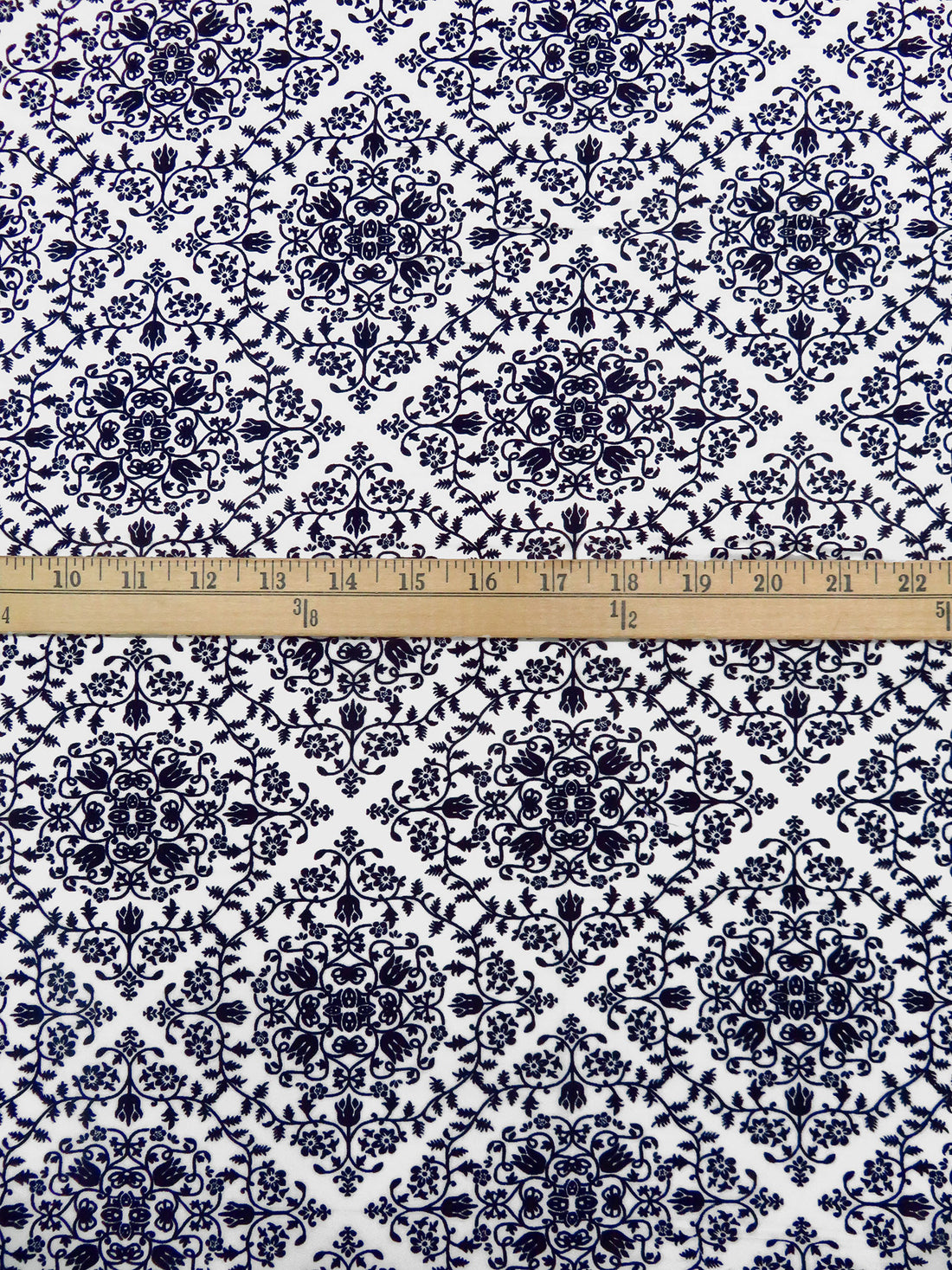 Dark Midnight Blue/White 100% Rayon Floral Damask Print Challis 44W