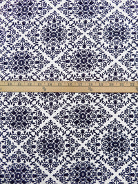 Dark Midnight Blue/White 100% Rayon Floral Damask Print Challis 44W