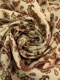 Wheat/Camel Brown/Misty Moss/Multi 100% Rayon Paisley Print Challis 44W