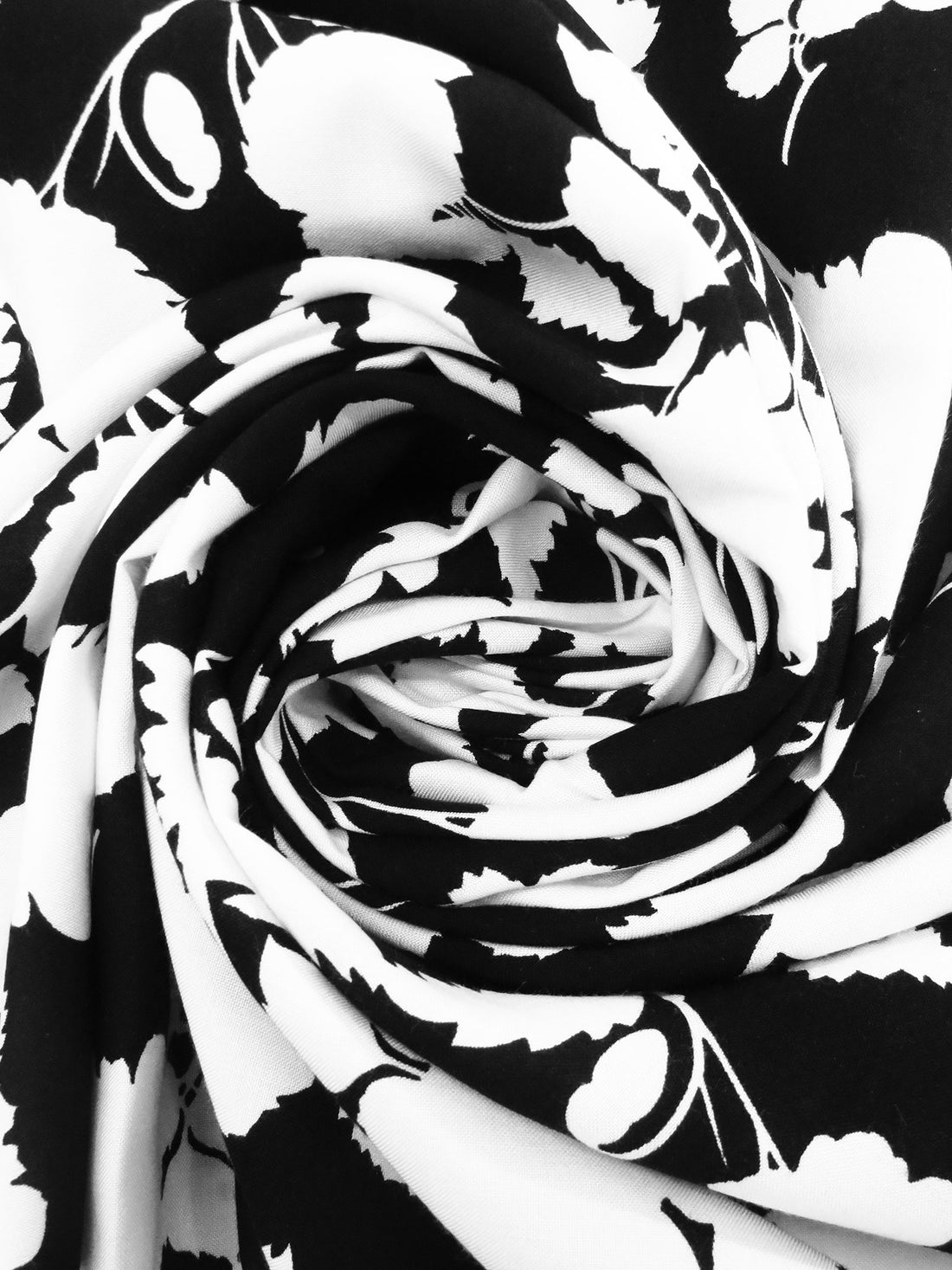 Black/White 100% Rayon Floral Silhouette Print Challis 44W