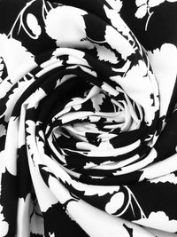 Black/White 100% Rayon Floral Silhouette Print Challis 44W