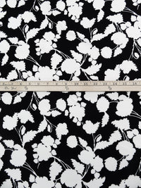 Black/White 100% Rayon Floral Silhouette Print Challis 44W