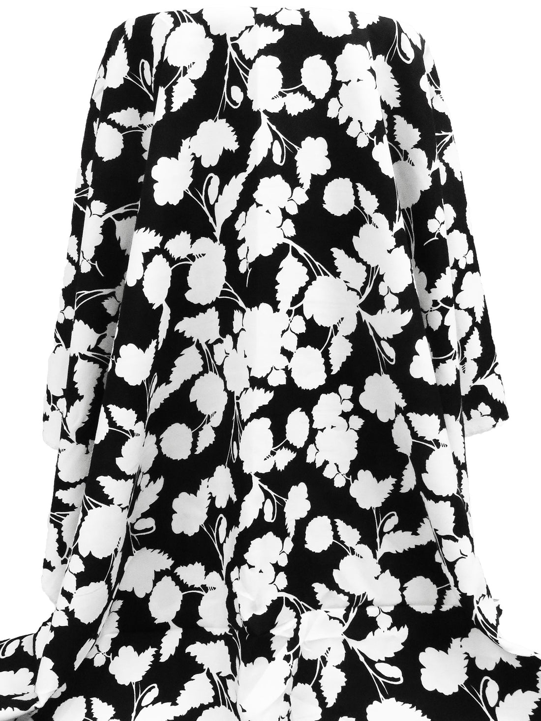 Black/White 100% Rayon Floral Silhouette Print Challis 44W