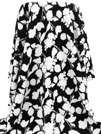 Black/White 100% Rayon Floral Silhouette Print Challis 44W