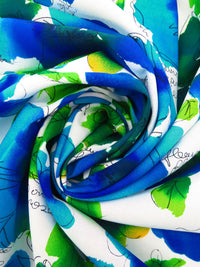 White/Forest Green/Rich Vivid Blue/Multi 100% Rayon Painterly Floral Print Challis 44W