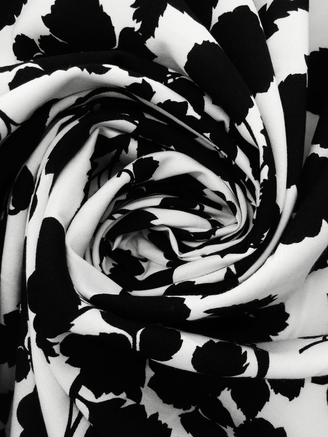 Off-White/Black 100% Rayon Silhouette Floral Print Challis 44W