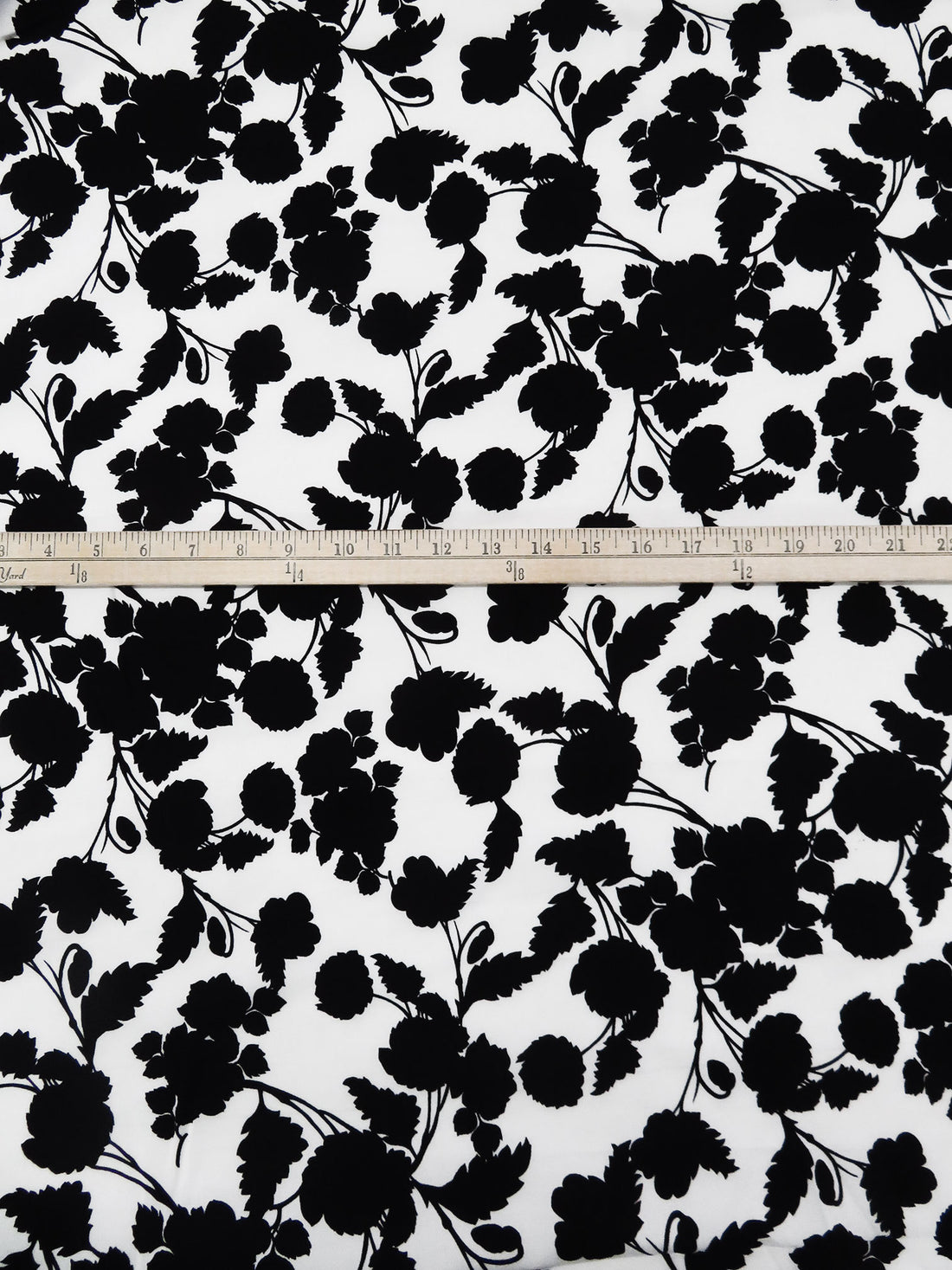 Off-White/Black 100% Rayon Silhouette Floral Print Challis 44W