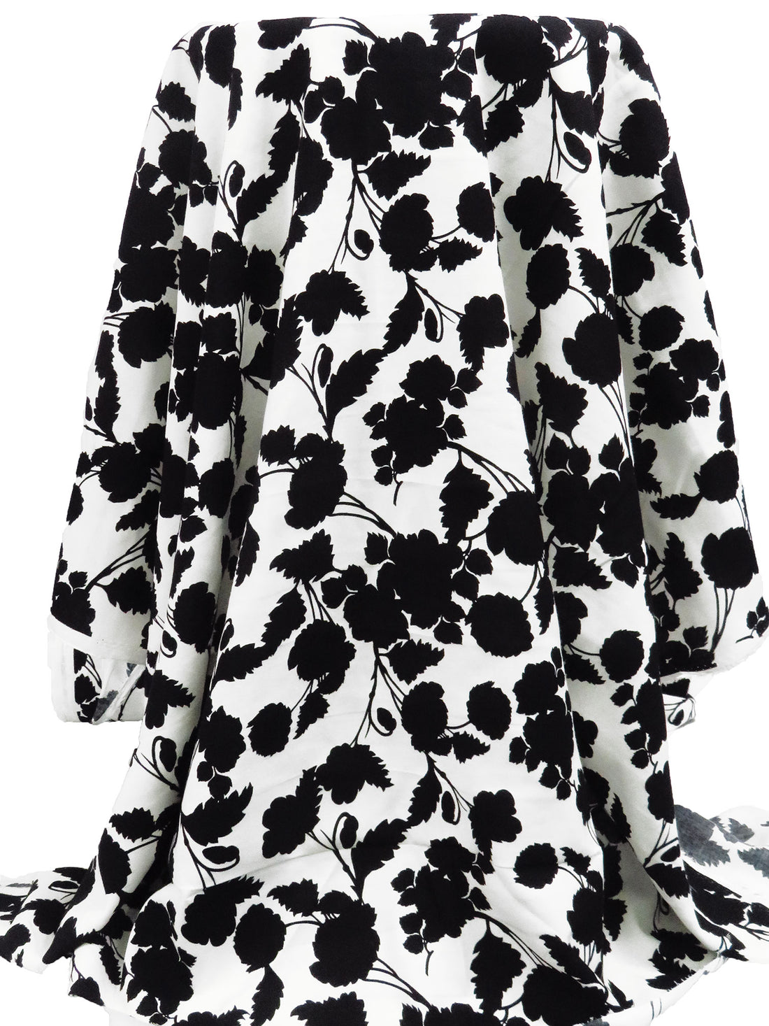 Off-White/Black 100% Rayon Silhouette Floral Print Challis 44W