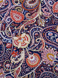 Dark Navy Blue/Almond/Burnt Red/Multi 100% Rayon Paisley Print Challis 44W